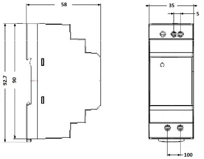 Rysunek techniczny zasilacza na szynę DIN model DL2-30-15-U